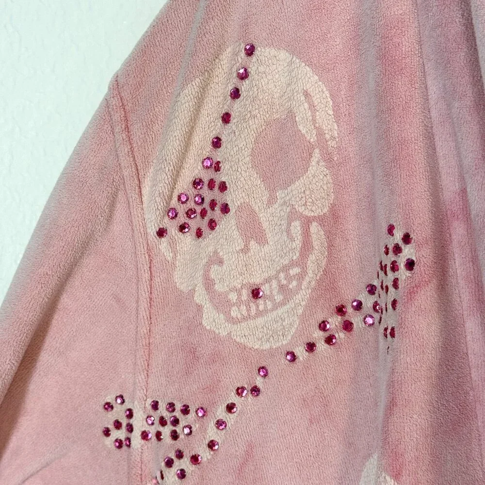 Vintage Y2K Pink Robe Skulls Medium Rhinestones Bling Rare Whimsigoth